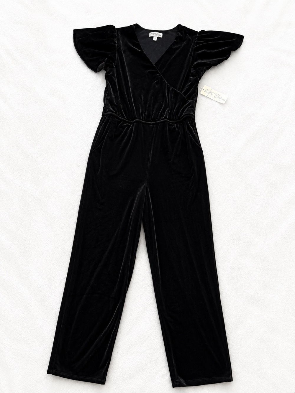 NWT WILD DAISY VELVET WRAP WIDE LEG JUMPSUIT SIZE 16 BLACK FORMAL PARTY